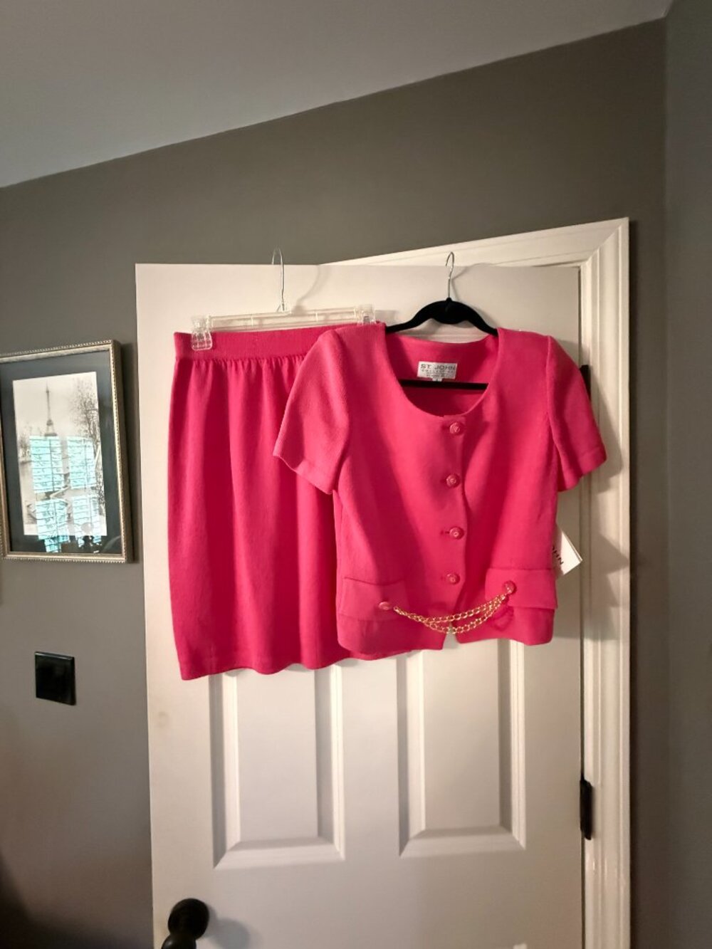 **Bright Pink St. John 2 Piece Knit Skirt Suit**